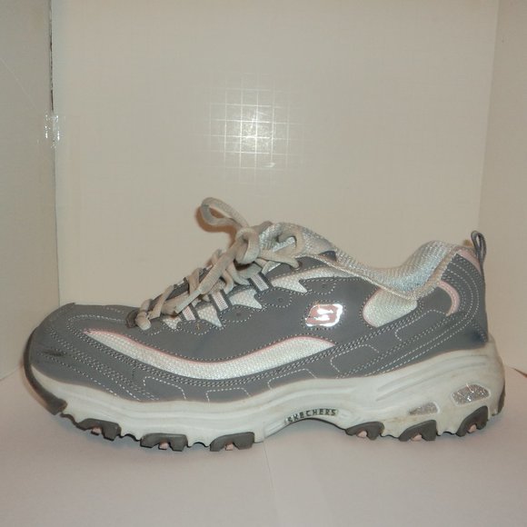 Skechers D' Lite Women's Size 12 Athletic Sneakers Shoes Lace Up Gray White - Picture 6 of 10